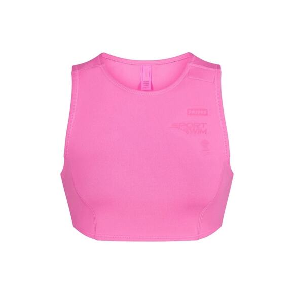 NWT SKIMS SCUBA SWIM SPORT HIGH NECK TOP IN TAFFY PINK SIZE LARGE - Picture 3 of 6